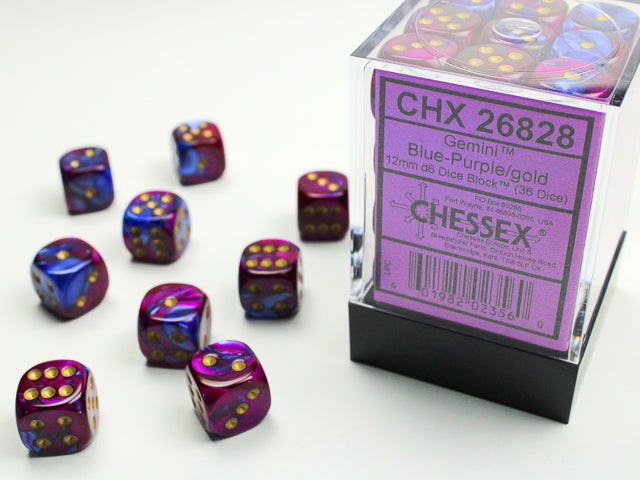 Chessex 12mm d6 Dice Block Gemini Blue-Purple/gold