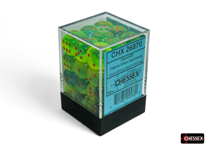 Chessex 12mm d6 Dice Block Gemini Plasma Green-Teal/orange