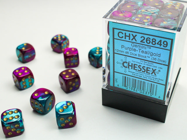 Chessex 12mm d6 Dice Block Gemini Purple-Teal/gold