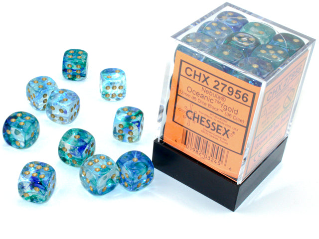 Chessex 12mm d6 Dice Block Nebula Oceanic/gold