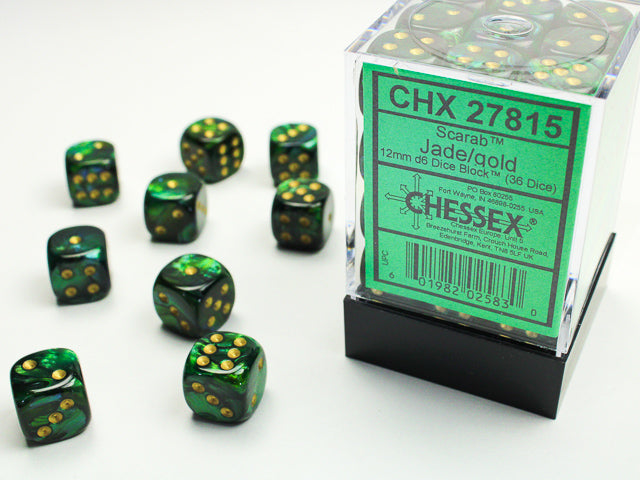 Chessex 12mm d6 Dice Block Scarab Jade/gold