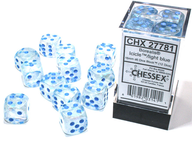 Chessex 16mm d6 Dice Block Borealis Icicle/light blue