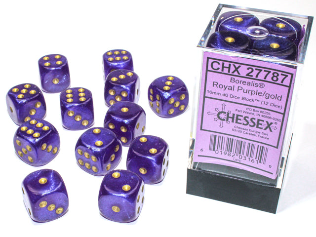 Chessex 16mm d6 Dice Block Borealis Royal Purple/gold