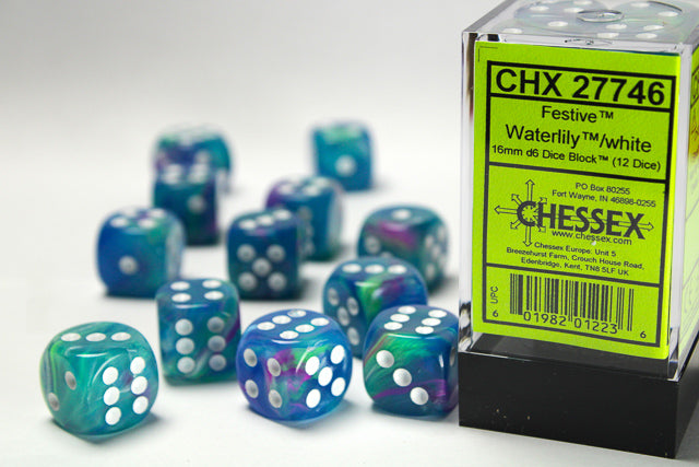 Chessex 16mm d6 Dice Block Festive Waterlily/white