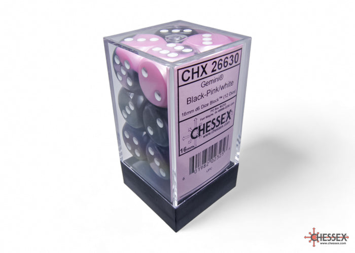 Chessex 16mm d6 Dice Block Gemini Black-Pink/white