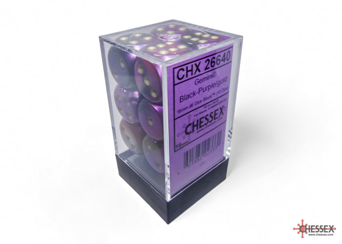 Chessex 16mm d6 Dice Block Gemini Black-Purple/gold