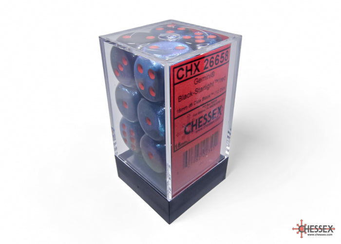 Chessex 16mm d6 Dice Block Gemini Black-Starlight/red