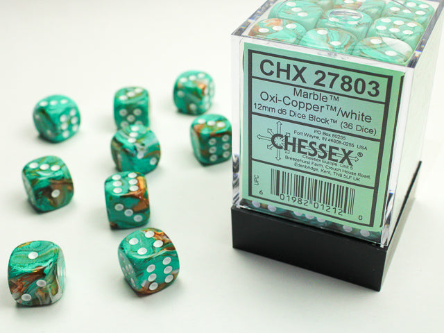 Chessex 12mm d6 Dice Block Marble Oxi-Copper/white