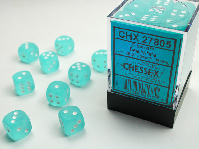 Chessex 12mm d6 Dice Block Frosted Teal/white