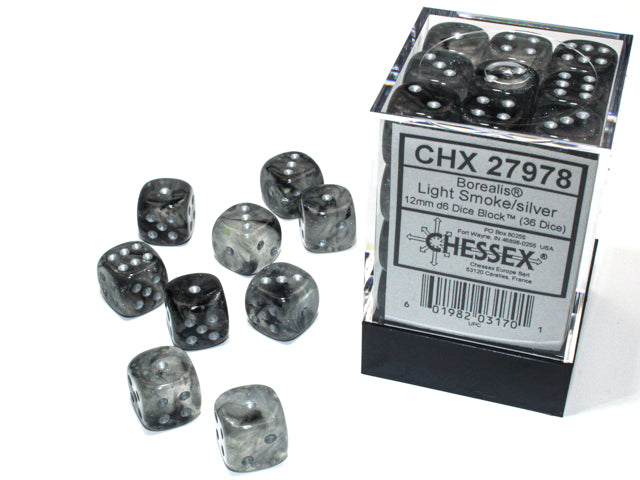 Chessex 12mm d6 Dice Block Borealis Light Smoke/silver