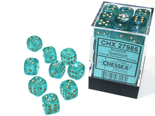 Chessex 12mm d6 Dice Block Borealis Teal/gold