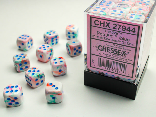 Chessex 12mm d6 Dice Block Festive Pop Art/blue