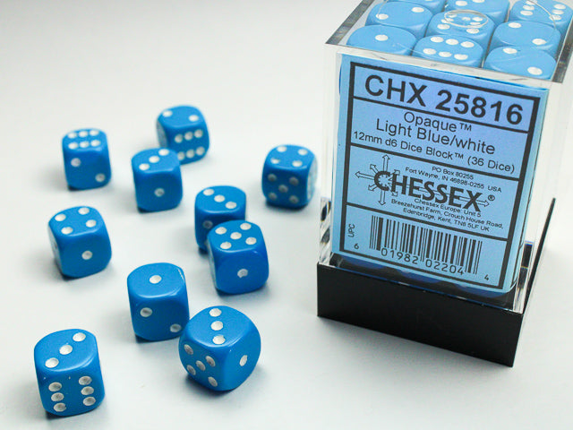 Chessex 12mm d6 Dice Block Opaque Light Blue/white