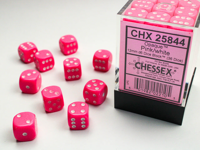 Chessex 12mm d6 Dice Block Opaque Pink/white