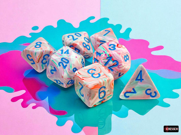 Chessex Mega-hedral 7-Die Set Festive Pop Art/blue