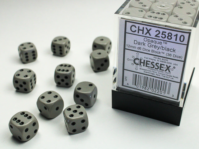 Chessex 12mm d6 Dice Block Opaque Dark Grey/black