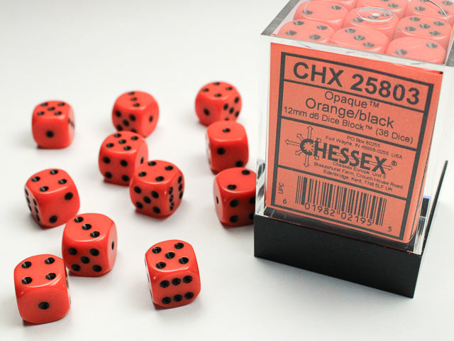 Chessex 12mm d6 Dice Block Opaque Orange/black