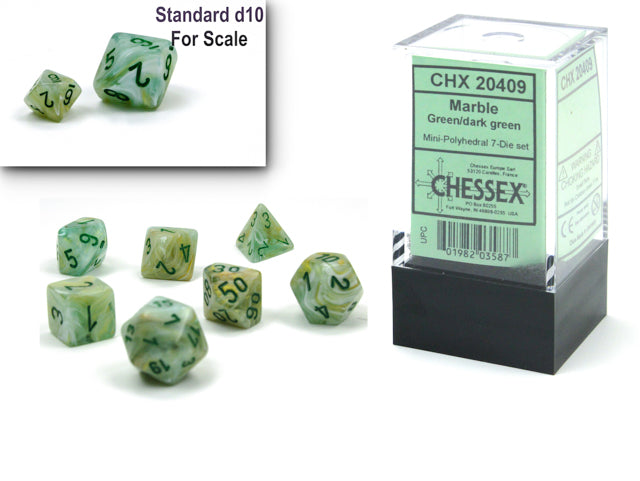 Chessex Polyhedral Mini 7-Die Set Marble Green/dark green