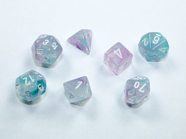 Chessex Polyhedral Mini 7-Die Set Nebula Wisteria/white